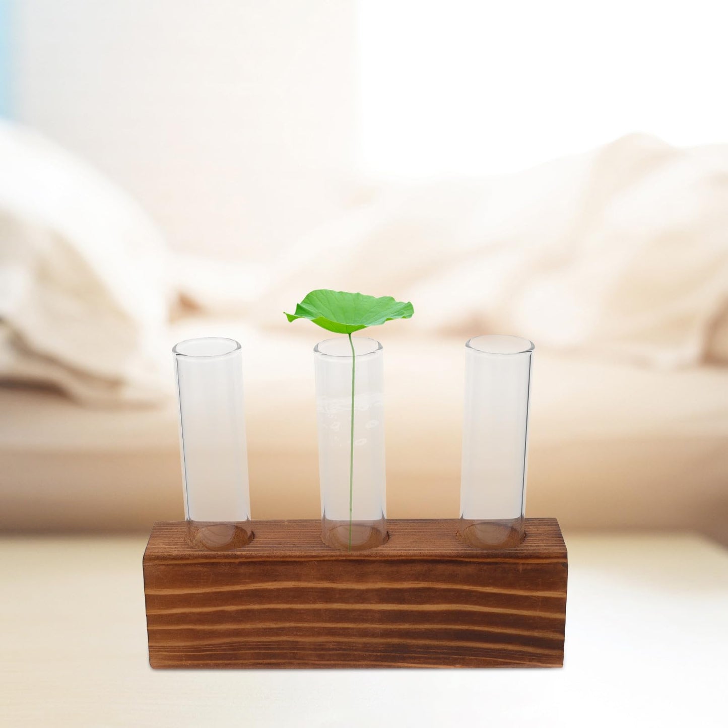 Unomor Glass Plant Propagation Station with 3-Hole Charcoal Wood Base and Test Tubes, Glass Vase for Indoor Hydroponic Plants and Desktop Terrarium Decoration