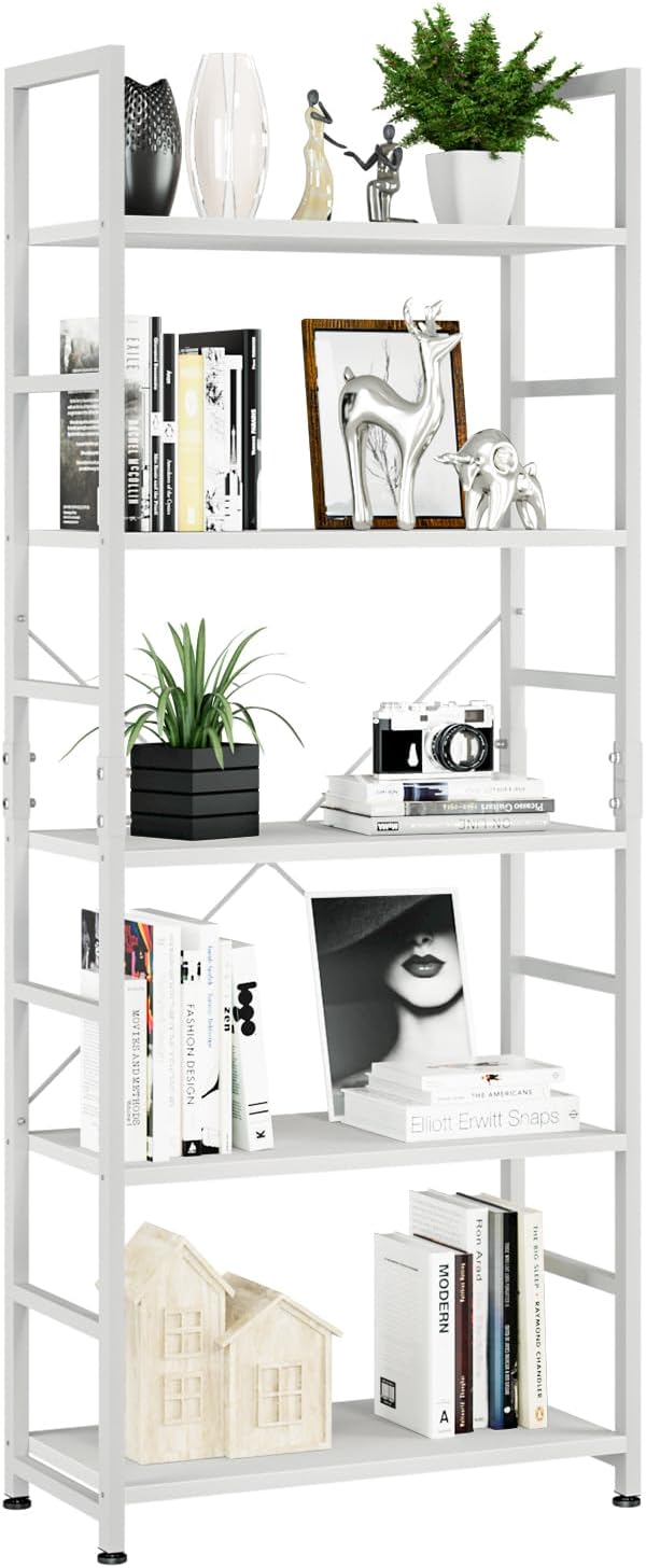 NUMENN 5 Tier Bookshelf, Tall Bookcase Shelf Storage Organizer, Modern Book
