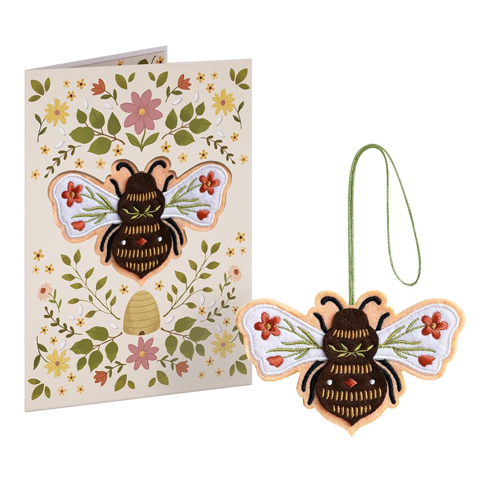 Lovepop Everyday Handmade Botanical Bee HeartFelt Charm Card | Soft Felt Keychain for Wallet, Handbag, Car Key | Ornaments, Bag Charms, Key Ring, Purse Accessories, Gift Toppers | 5" x 7" Card