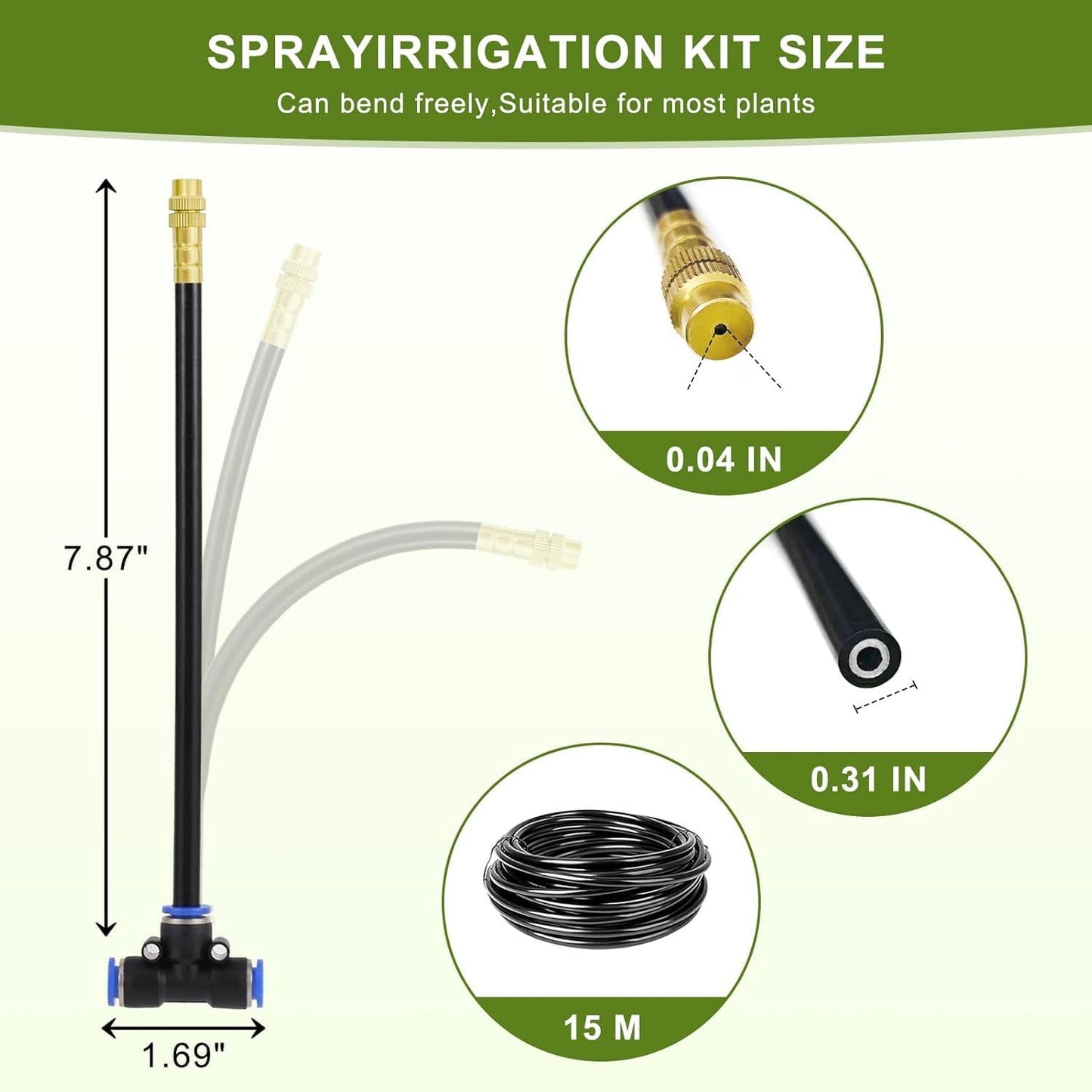 Drip Irrigation System - 100FT with Tool-Free Quick Connectors, 40 Copper Atomizing Nozzles & 360° Bendable Spray for Garden, Greenhouse, Lawn, Plants