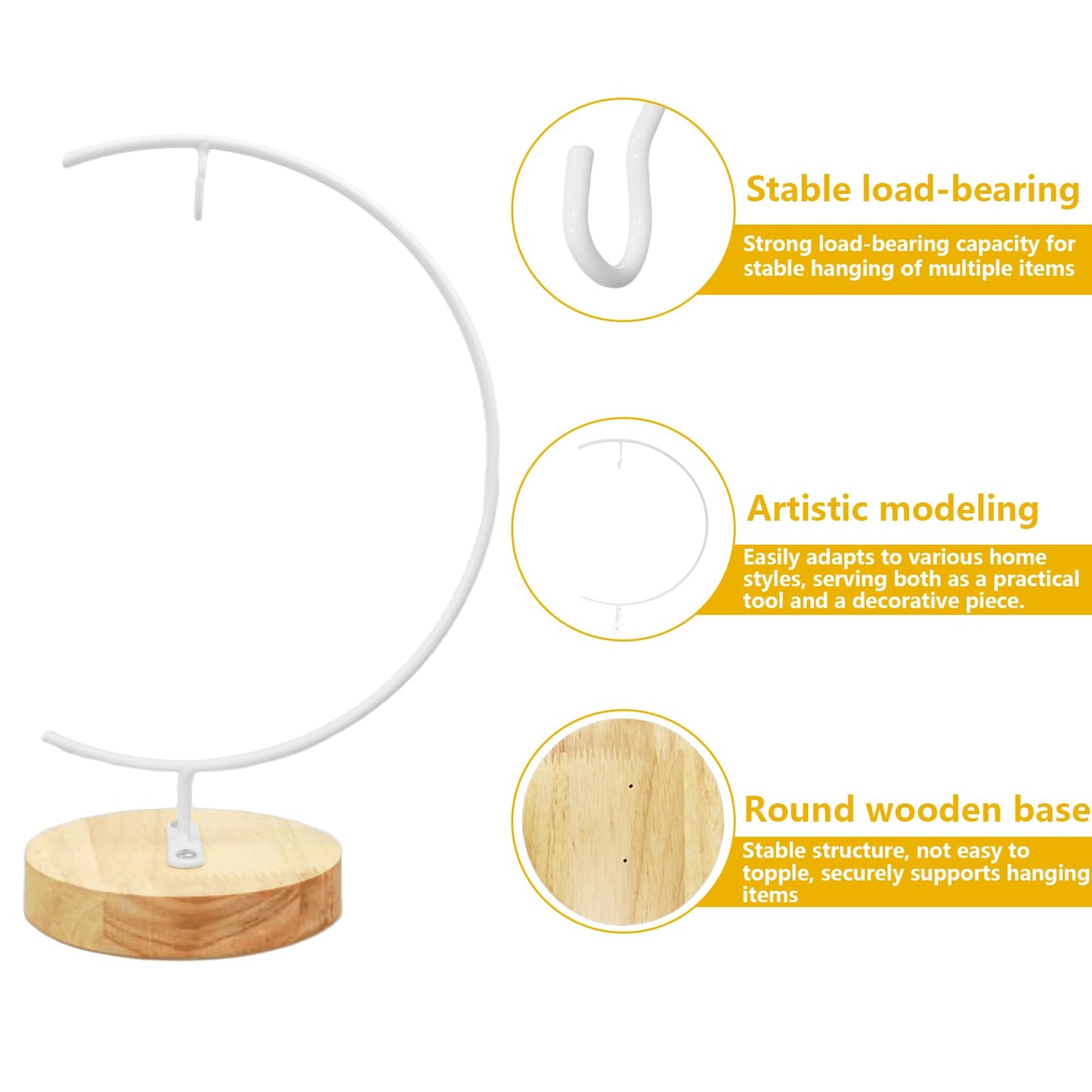 YY YEARCHY 11-inch Ornament Display Stand with Wooden Base Metal Hook Tabletop Holder for Hanging Glass Globe Ball Gifts(1, White)