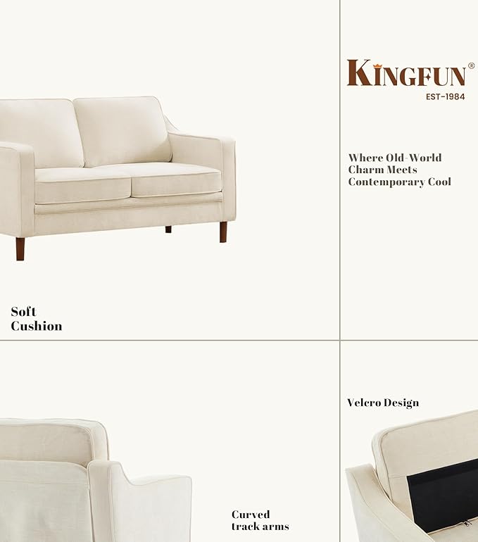 Kingfun 56" Chenille Sofa, Loveseat Couch, Mid Century Modern Love Seat Couches