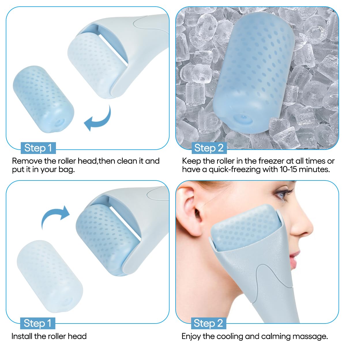 Fronnor Ice Roller for Face,Eyes,Women Gifts Idea,Therapeutic Cooling to Tighten Brighten Complexion and Reduce Wrinkles,Massager Under Eye Puffiness,Migraine and Pain Relidf (Haze Blue)