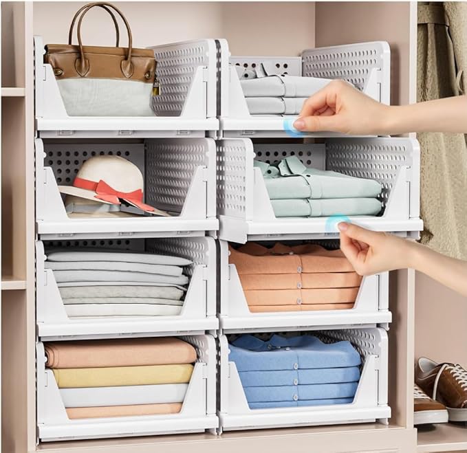 4 Pack Stackable Closet Storage Basket