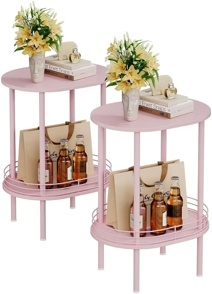 Pink Side Table Set of 2, Small Modern Round Side Table