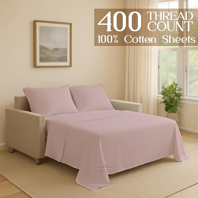 Sleeper Sofa Bed Sheet, 100% Cotton 400 Thread Count, 4 Piece Set, Deep Pocket