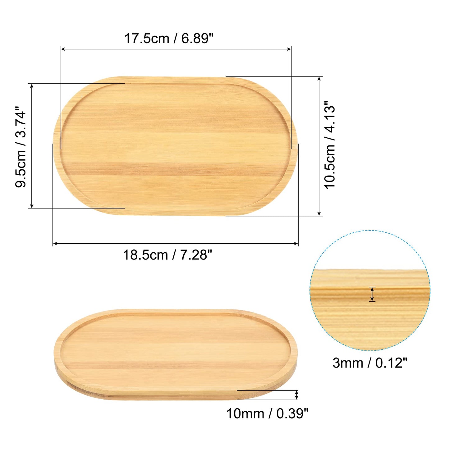 PATIKIL Plant Pot Saucer 7x4 Inch, 4 Pack Bamboo Oval Flower Drip Tray for Home Indoor