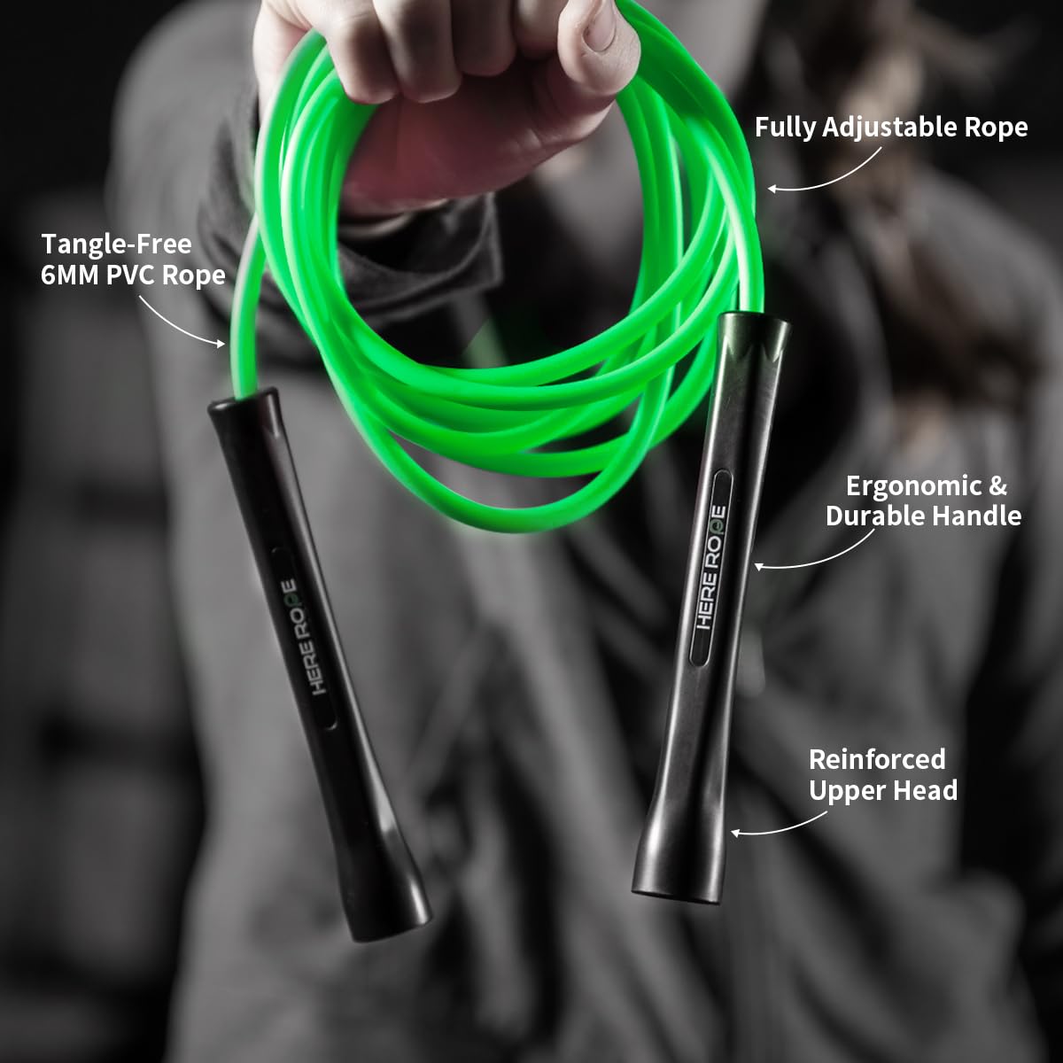 Hererope 6MM PVC Jump Rope for Men & Women Fitness, Speed, Tricks, Cardio Training, Boxing Jump Rope with Unbreakable Handles and Non-Kinking Skipping Rope, Adjustable Jumprope for Indoor Outdoor