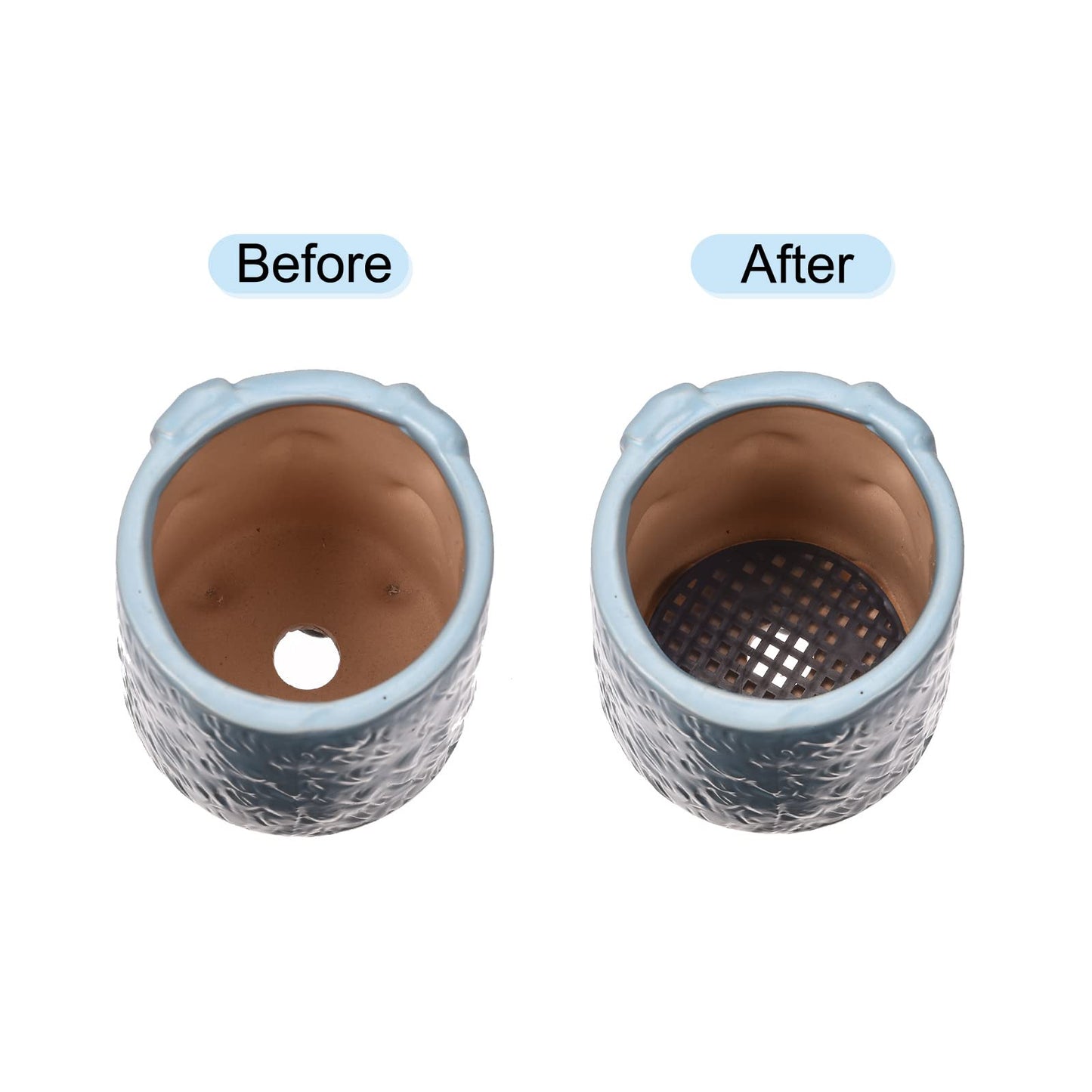 MECCANIXITY 10 Pcs Flower Pot Hole Mesh Pad 11.8x3.9" Invisible Rigid Plastic Bottom Grid Drainage Screens Prevent Soil Loss for Plant Containers, Bonsai (Black)
