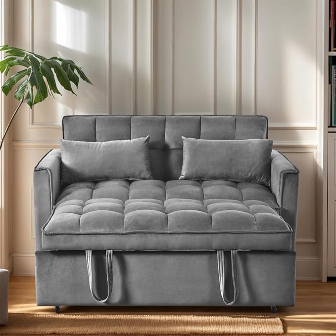Ball & Cast 53" Sleeper Sofa, 3-in-1 Convertible Pull Out Couch, Velvet Loveseat