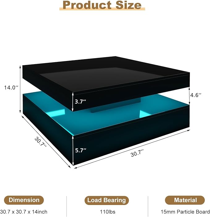 HedoAjim Black LED Coffee Table