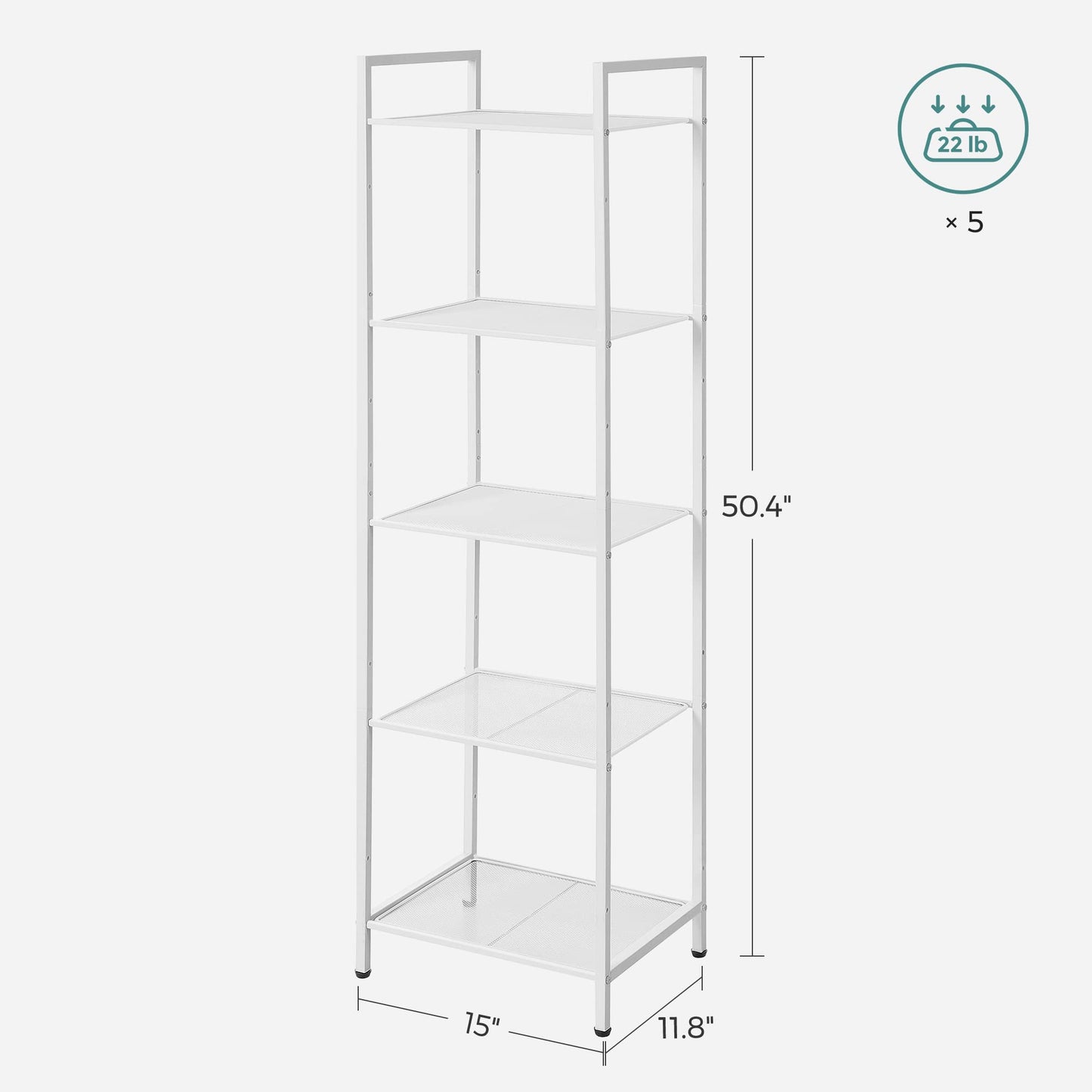 SONGMICS 5-Tier Storage Rack, Bathroom Shelf, Extendable Plant Stand with Adjustable Shelf, for Bathroom, Living Room, Balcony, Kitchen, White UBSC035W01