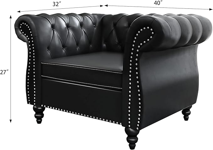 2 Piece Living Room Set, Chesterfield Leather Sofa Couch Chair