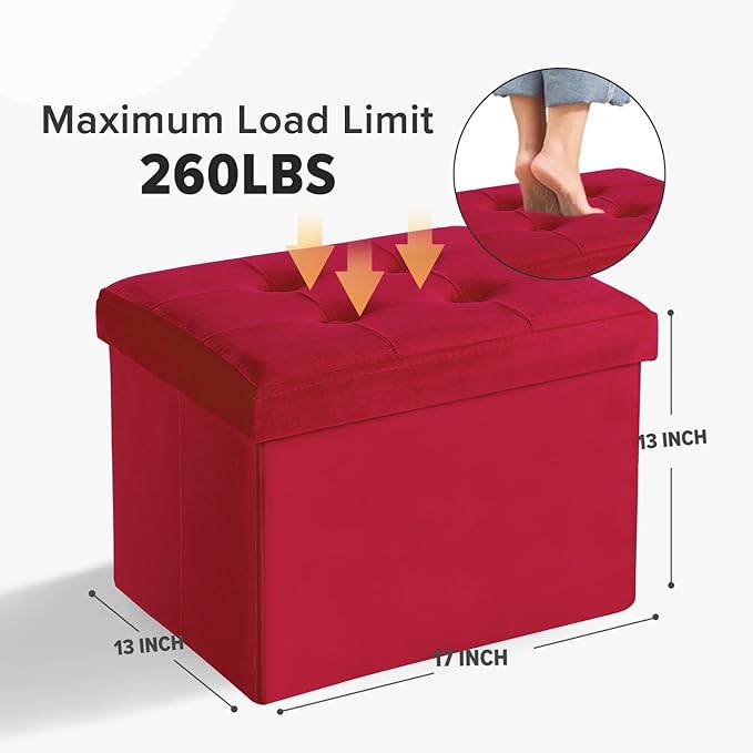 LINMAGCO Storage Ottoman Folding Foot Stool Velvet Foot Rest