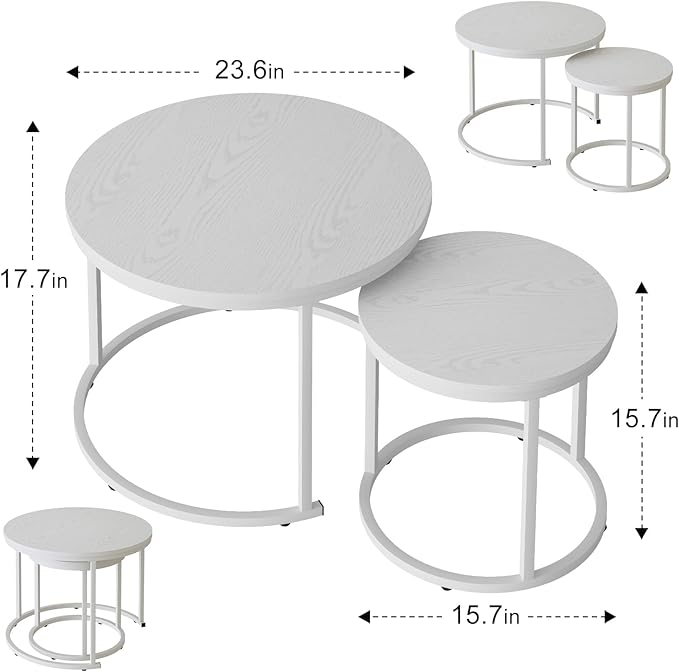 Garden 4 you Nesting Coffee Table, 23.6" Round Coffee Table Set of 2, Wooden