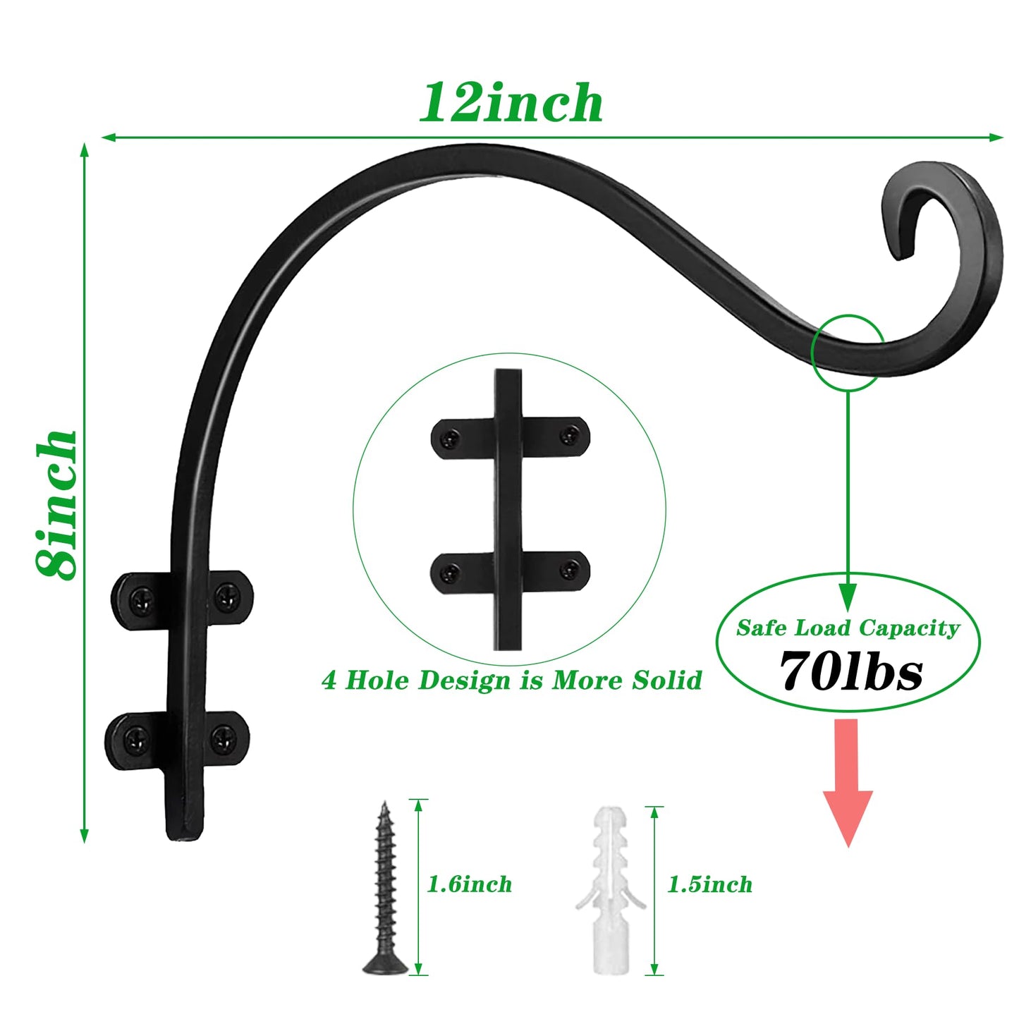 TUOBOUNDARY 12 Inch Hanging Basket Hook Outdoor 2PCS Bird Feeder Hanger,Garden Hooks,Wind Chimes,Outdoor or Indoor Heavy-Duty Long Plant Hanger Hook