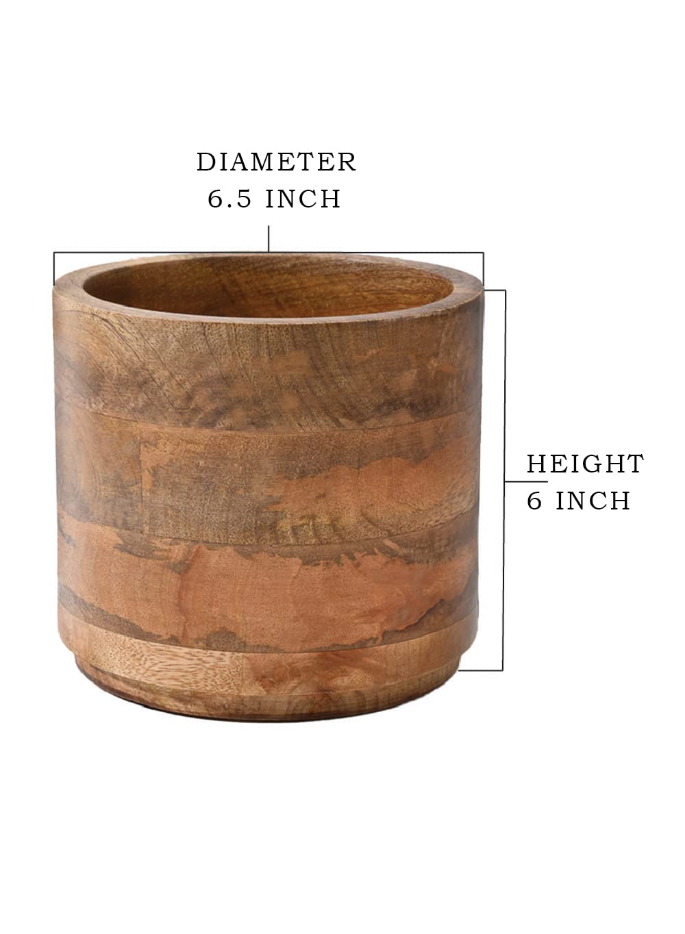 Serene Spaces Living Set of 6 Medium Mango Wood Cachepot, Natural Wooden Pot for Faux Flowers & Plants, Potted Indoor Plants, Home, Office, Restaurant Decor, Measures 6.5" Diameter & 6" Tall