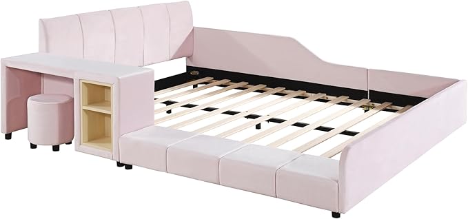 SOFTSEA Queen Upholstered Grounded Bed, Mother & Child Platform Bed