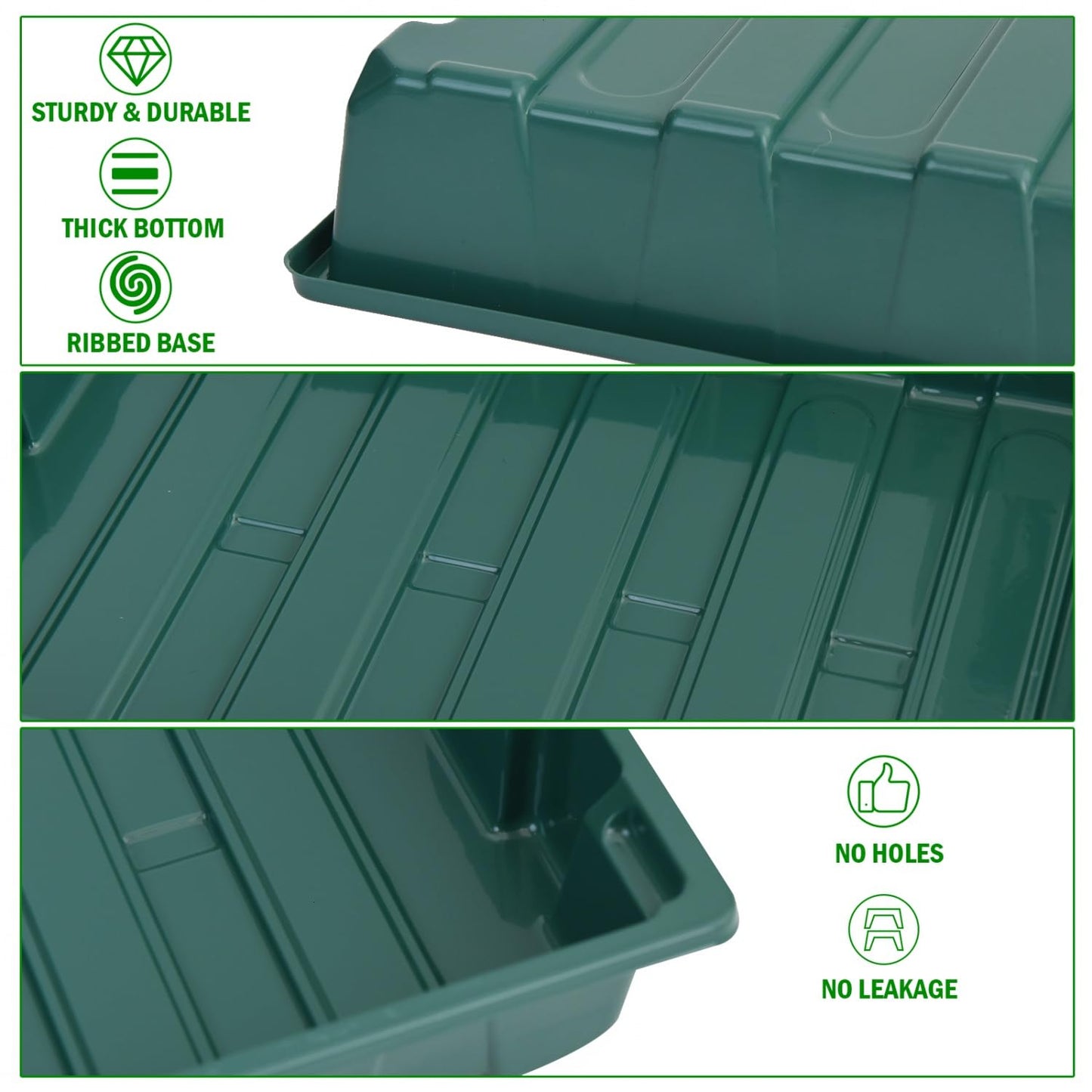 YoleShy 10 Pack Seed Starter Tray Reusable Plastic Plant Seedling Starter Trays Thickened Sturdy Durable for Germination Growing Microgreens Planting Propagation, Without Drain Holes, 14.5"x9", Green