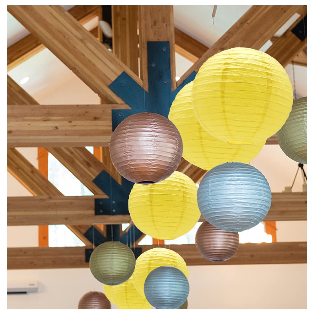 Hocansen 9Pcs Yellow Round Hanging Paper Lanterns 8/10/12in Chinese Lanterns for Birthday Wedding Home Party Wedding Home Decor Decoration(DLZ/Yellow)