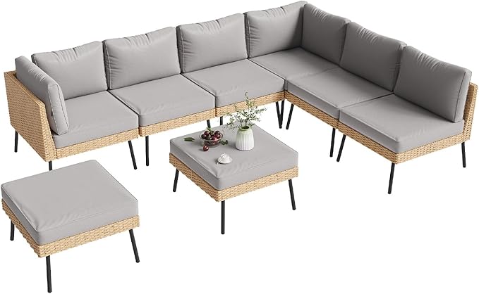 Aoxun 8-Piece Patio Furniture Set, Wicker Outdoor Furniture