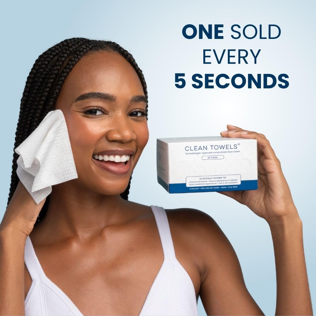 Clean Skin Club Clean Towels | Worlds 1ST Biodegradable Face Towel | Disposable Makeup Removing Wipes | Dermatology Tested & Approved | Vegan & Cruelty Free | Super Soft For Sensitive Skin | Dry Towelettes (Pack of 1 (25CT))