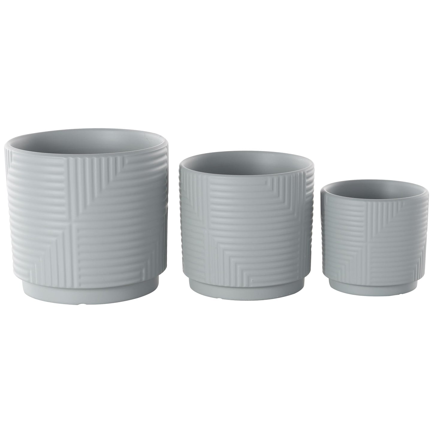 Deco 79 Ceramic Indoor Outdoor Planter Small Planter Pot with Layered Square Shaped Grooves, Set of 3 Planters 7", 6", 4"H, Gray