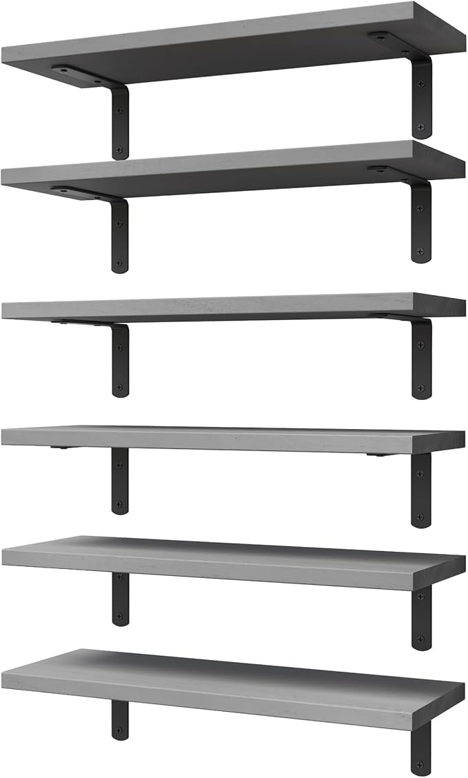 WOPITUES Wood Floating Shelves Set of 6, Shelves