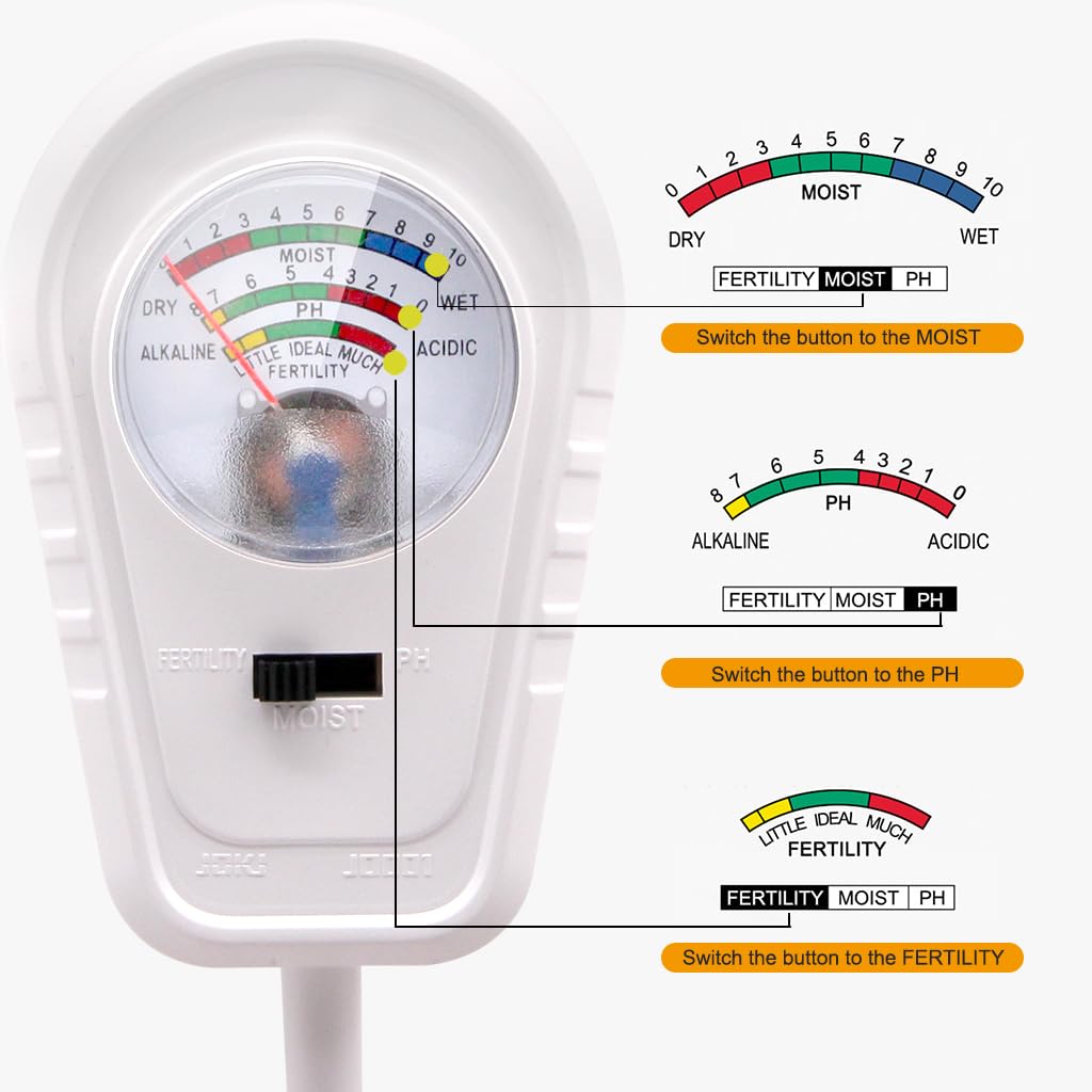 Aenncci Soil Test Kit 3-in-1, Soil Moisture Meter, Soil PH Meter, Fertility Soil Tester, Soil Tester for Garden, Lawn, Farm, Outdoor & Indoor Use (Snow Glow White)