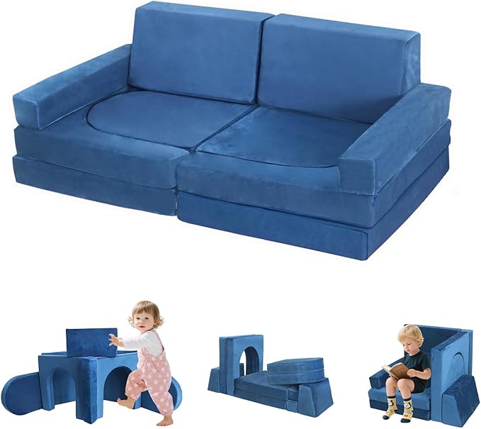 10 Pcs Modular Kids Play Sofa – Versatile Convertible Foam Cushion That Doubles