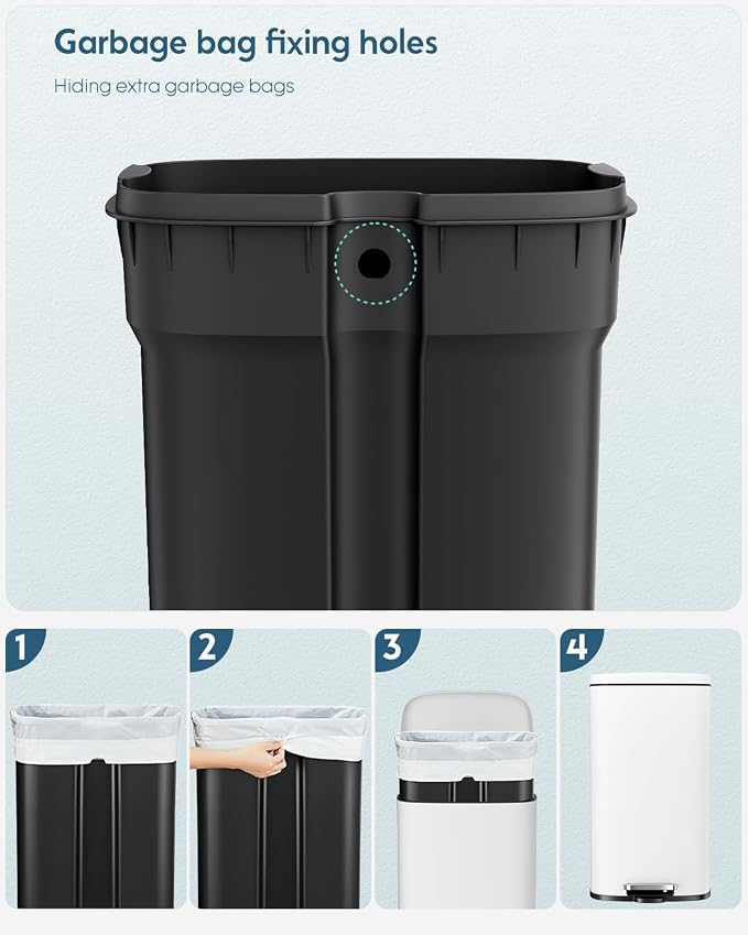 Arlopu 8 Gallon Step Trash Can, Stainless Steel Garbage Bin, Soft-Close Rubbish Bin with Removable Plastic Inner Bucket, Fingerprint-Proof, Lid Dustbin, Suit for Kitchen Home (White, 30L)