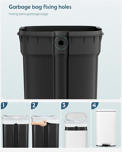 Arlopu 8 Gallon Step Trash Can, Stainless Steel Garbage Bin, Soft-Close Rubbish Bin with Removable Plastic Inner Bucket, Fingerprint-Proof, Lid Dustbin, Suit for Kitchen Home (White, 30L)