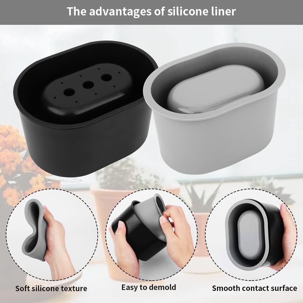 Silicone Flower Pot Mold, Reusable Oval Shape Concrete Clay Plaster Moulds Container for DIY Homemade Succulent Plant Pots, Durable Home Decor Garden Decorations Mould(Black)