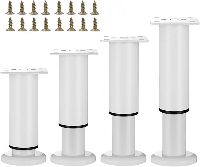4PCS Adjustable 7.08-12.2 Inch Metal Furniture Legs White Furniture Replacement