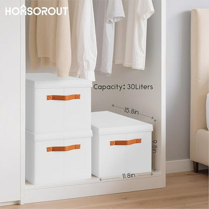 Homsorout Storage Bins with Lids - Large Fabric Closet Bins with Lid, 8 Pack Clothes Organizers and Storage, Collapsible Stackable Cube Basket for Home, Office, Dorm, White