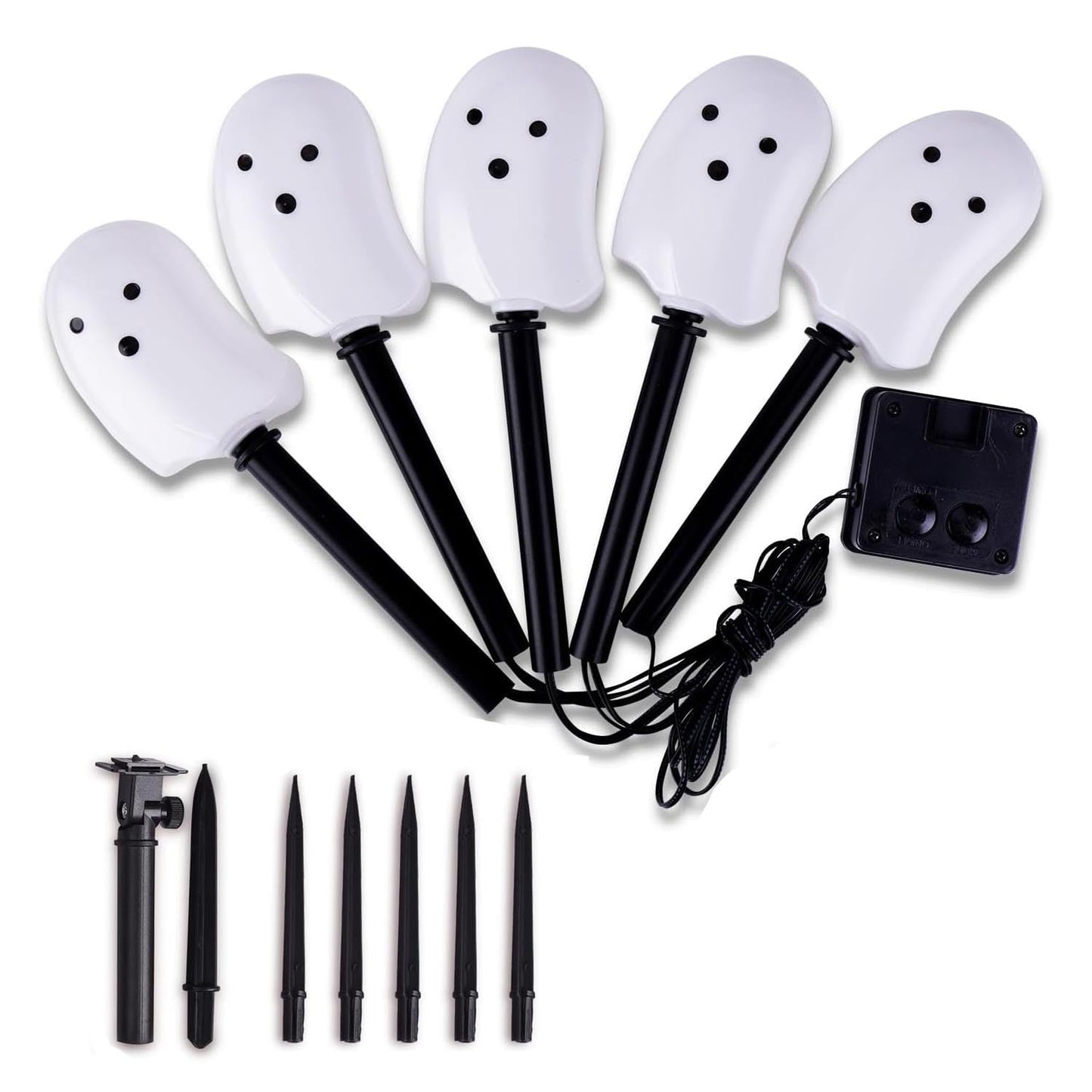 Halloween Solar Lights for Outdoor Decorations, 5 Pack Ghost Pathway Lights, Solar Ghost Lights for Garden, Yard, Party Halloween Decor（Dull）