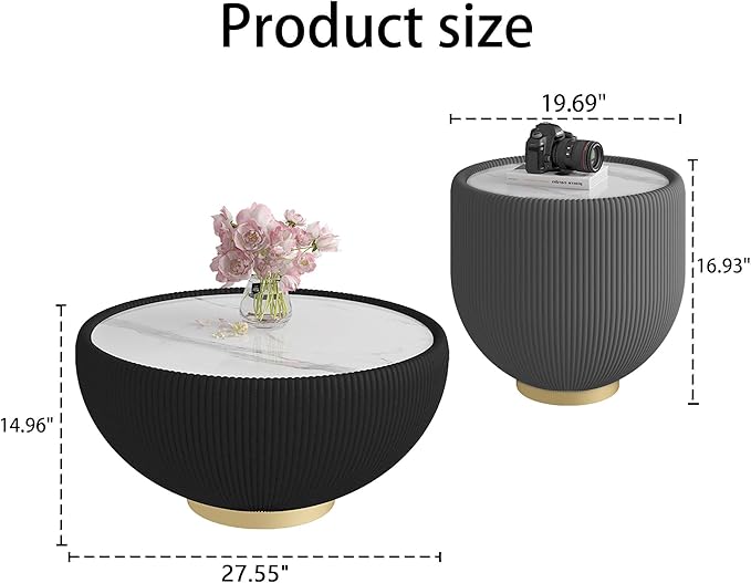 Round Marble Coffee Table Set of 2, 2 Piece White Coffee Table and End Table