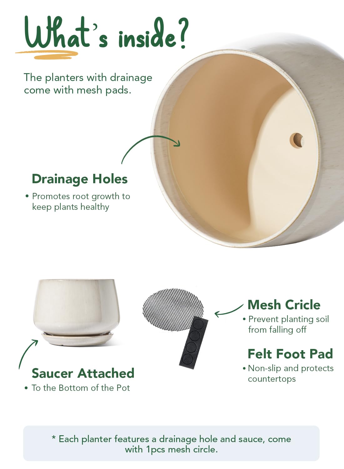 LE TAUCI 12 Inch Pots for Plants, Ceramic Planter with Drainage Hole & Saucer, Thick-Walled Ceramic, Planters for Indoor Plants, Ideal for Living Room & Entryway, Reactive Glaze Beige