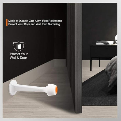 2 Pack Solid Rigid Door Stops - Heavy Duty Door Stoppers Wall Protector with Soft Rubber Tips, White
