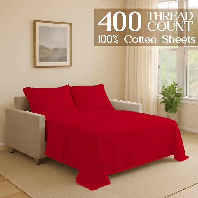 Sleeper Sofa Bed Sheet, 100% Cotton 400 Thread Count, 4 Piece Set, Deep Pocket
