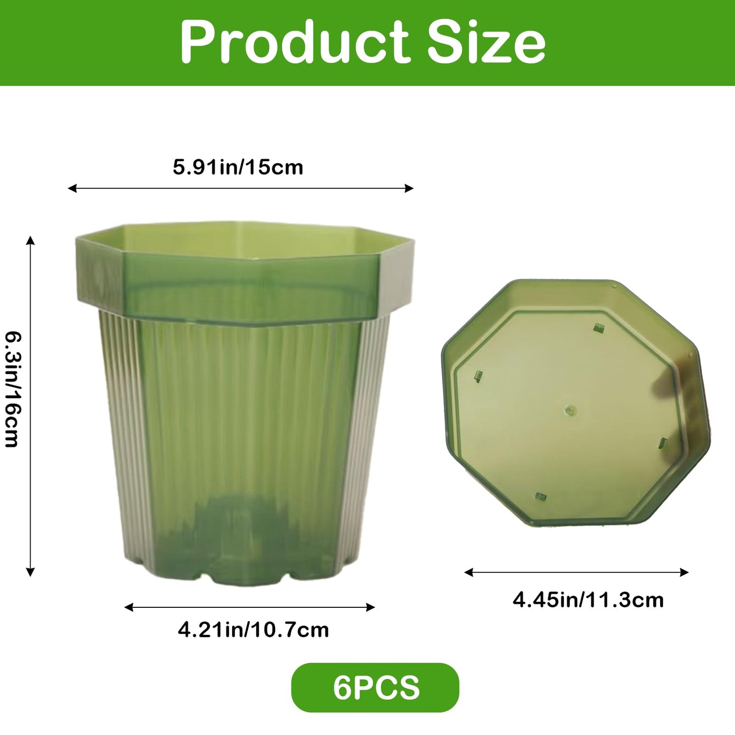 Riadyet 7-Pack 6 Inch Plastic Planter Pots – Small Modern Matte Flower Pots with Drainage Holes and Saucers for Indoor, Outdoor, and Office Use (Green)