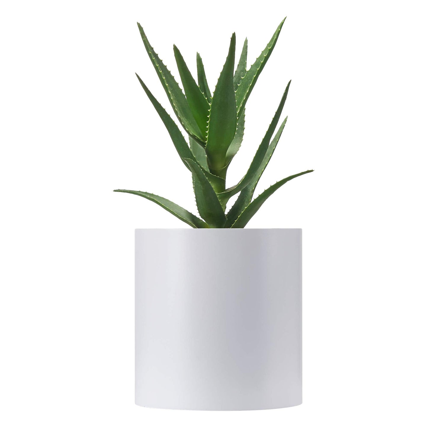 FaithLand 8 Inch Fiberstone Planter - Lightweight Modern Cylinder Plant Pot with Drainage Hole & Plug, Indoor Outdoor Use, Matte White