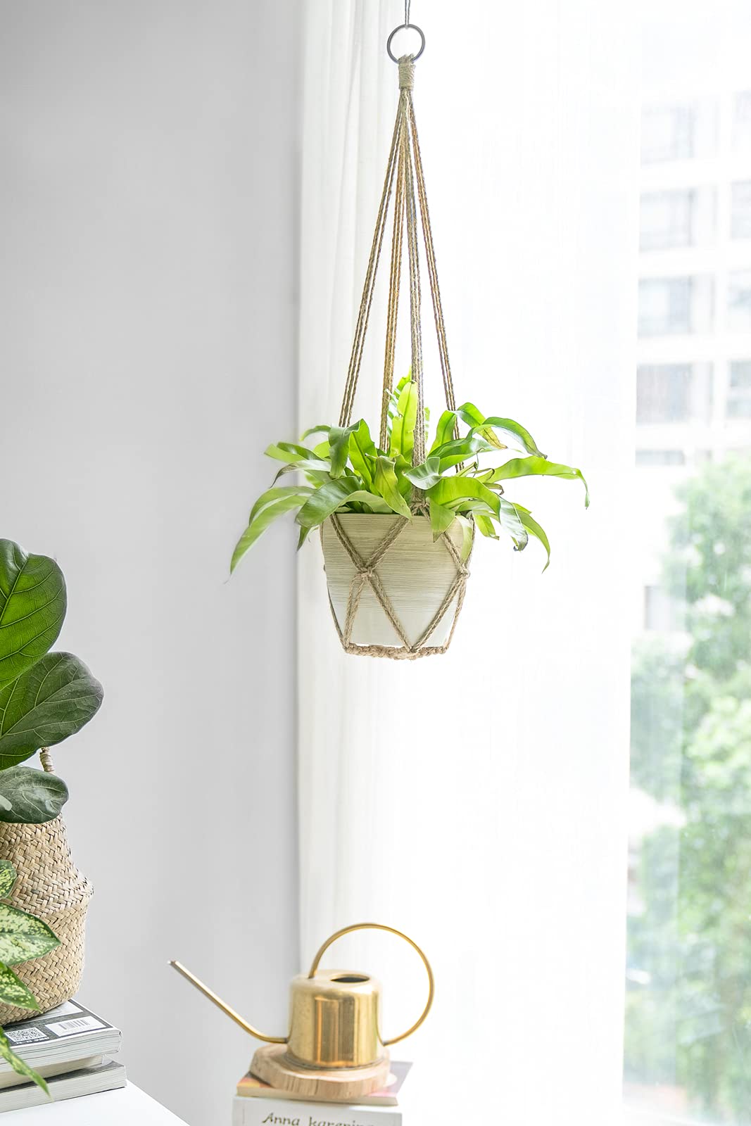 Dahey Macrame Plant Hanger Set of 3 with Hooks and Hanging Plant Shelf Indoor Hanging Planter Basket for Flower Pot Crochet Plant Holder Stand Home Decor
