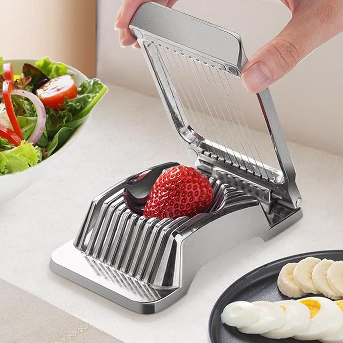 Egg Slicer for Hard Boiled Eggs, Aluminum Alloy Cutter with Cleaning Brush, 9.65 x 2.76 x 4.92 in, for Eggs, Strawberries, Mushrooms and Soft Foods, Silver