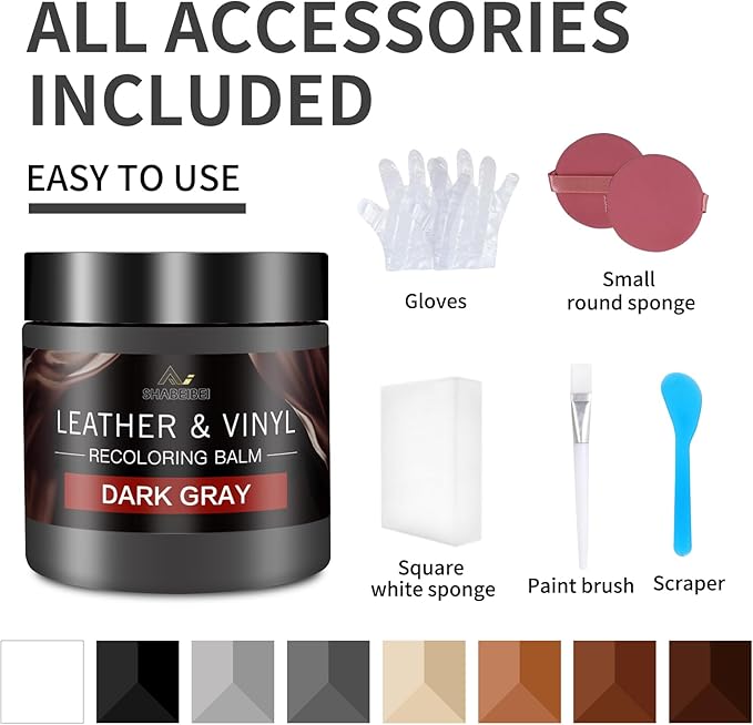 Leather Recoloring Balm and Scratch Repair Kit, Dark Gray Leather Restorer