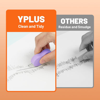 Yplus Eraser Line - Hipolymer Pencil Erasers for School Office, Cute White Rubber Eraser for Kids, Artist No Residues, 6 Pcs Multicolors