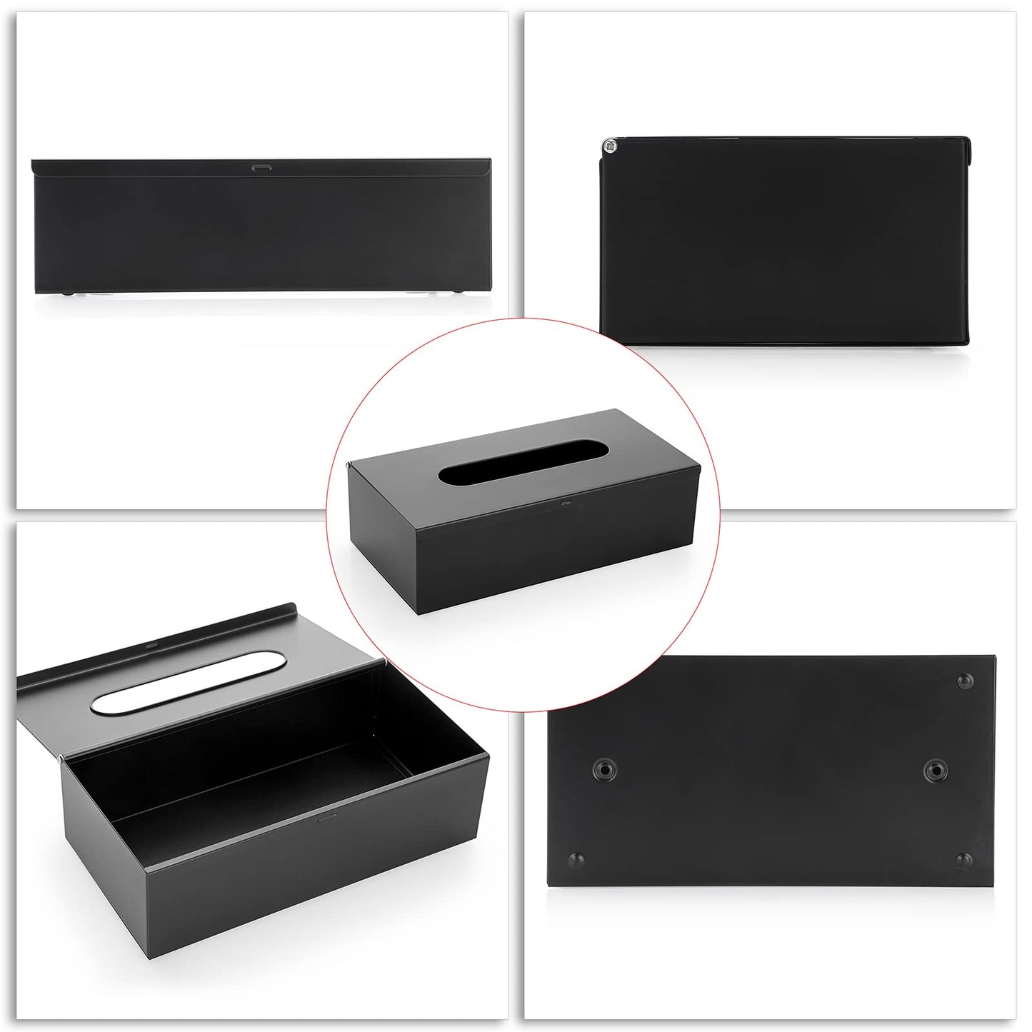 Sumnacon Rectangular Tissue Box Cover - Stylish Stainless Steel Tissue Box Holder, Modern Metal Facial Tissue Holder for Dresser Table Night Stand Bathroom Vanity Home Office Bar Decor, Black