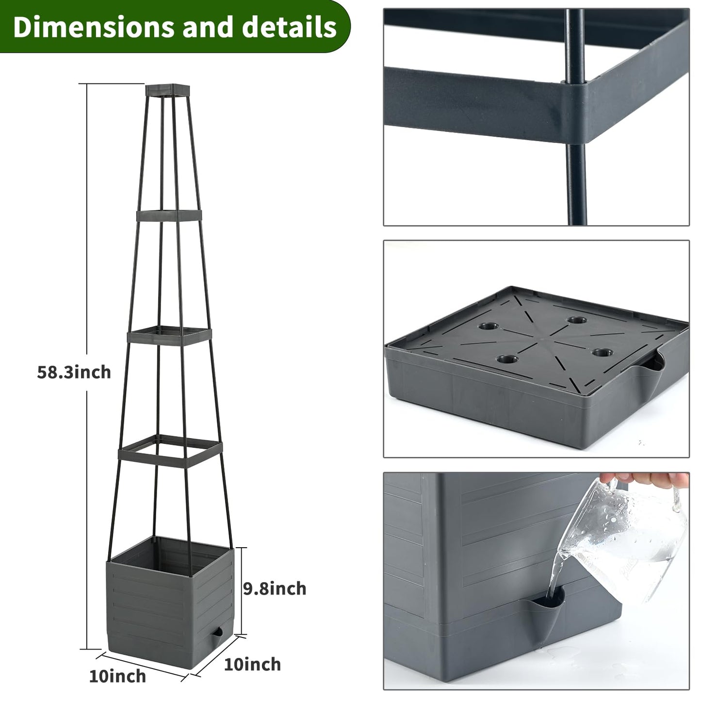 Qaobo Raised Garden Bed, Planter Boxes with Trellis 58.3'' Tomato Planters for Climbing Vine Vegetables Flowers Plants Self Watering Tomatoes Cage for Outdoor Patio Greenhouse