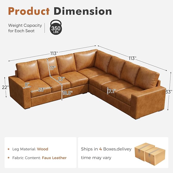 ABCASA Oversized Modular V Shaped Sectional Couches