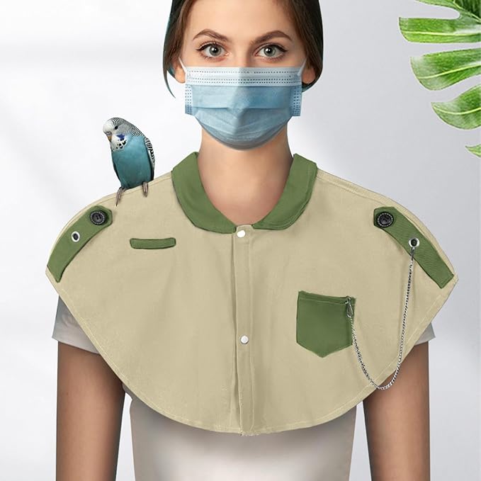 Parrot Anti-Scratch Shoulder Stand Pet Bird Training Shoulder Protector Cape Parrots Poop Shawl Diaper Flight Suits for Macaws Cockatoos Parakeets Cockatiels (Beige)